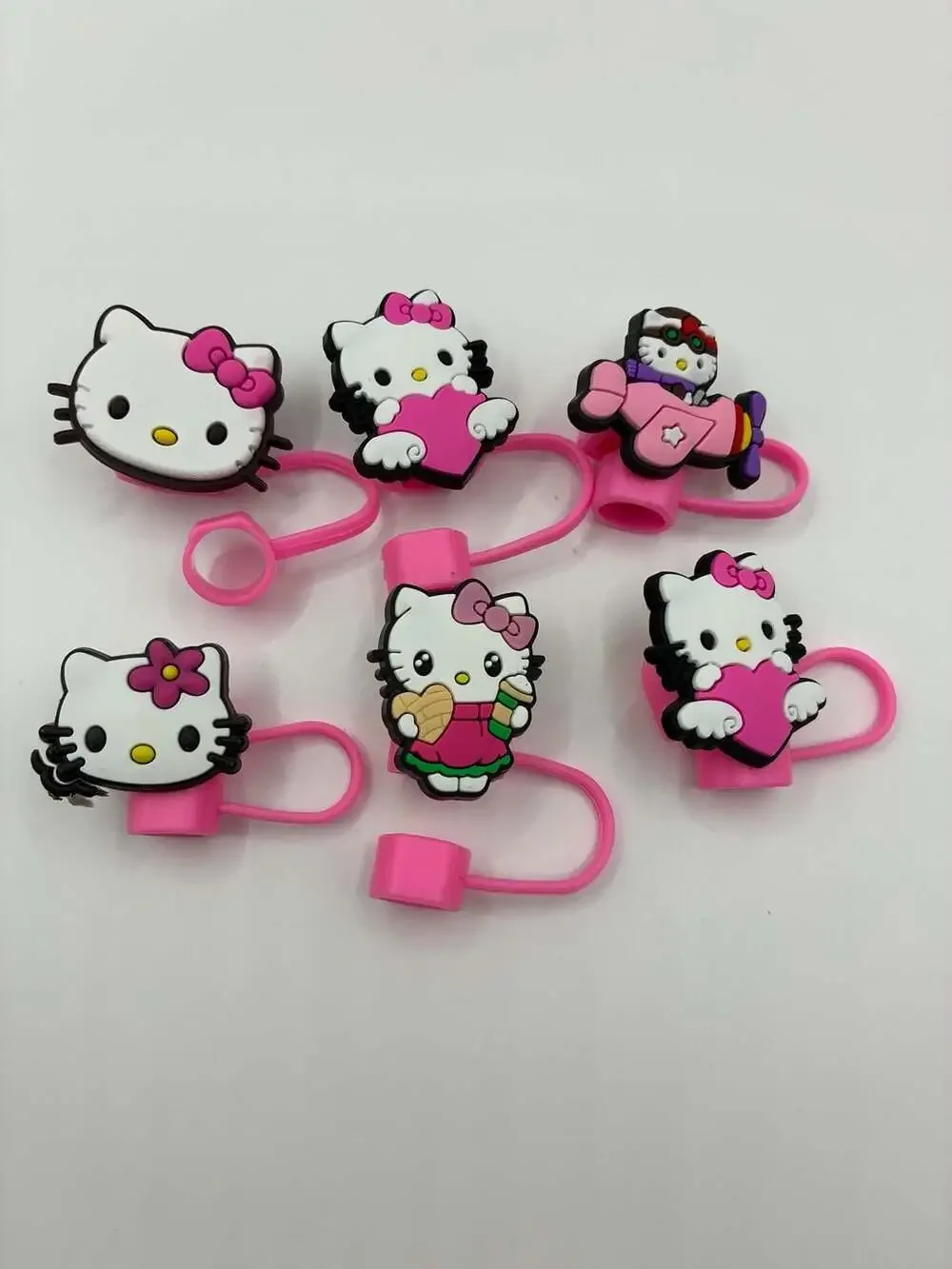 Hello Kitty Silicone Straw Toppers Tumbler Accessories Set of 6